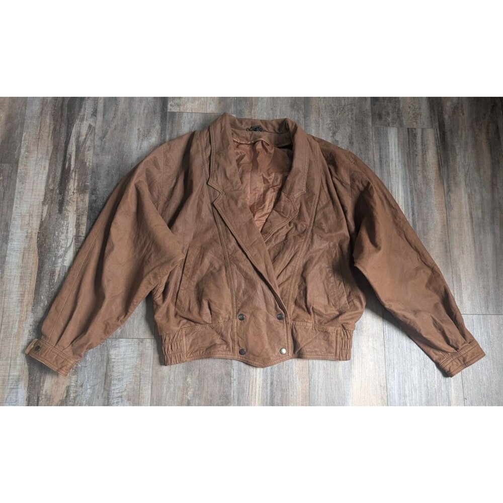 Vintage Alamo Brown Leather Bomber Jacket Women's Large 1980s Cropped Batwing